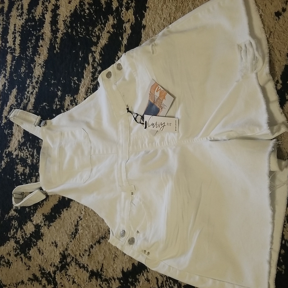 ⛱️YMI Jean's Curvt Fit White Distressed Shortalls Size 17 Jrs - Picture 4 of 12